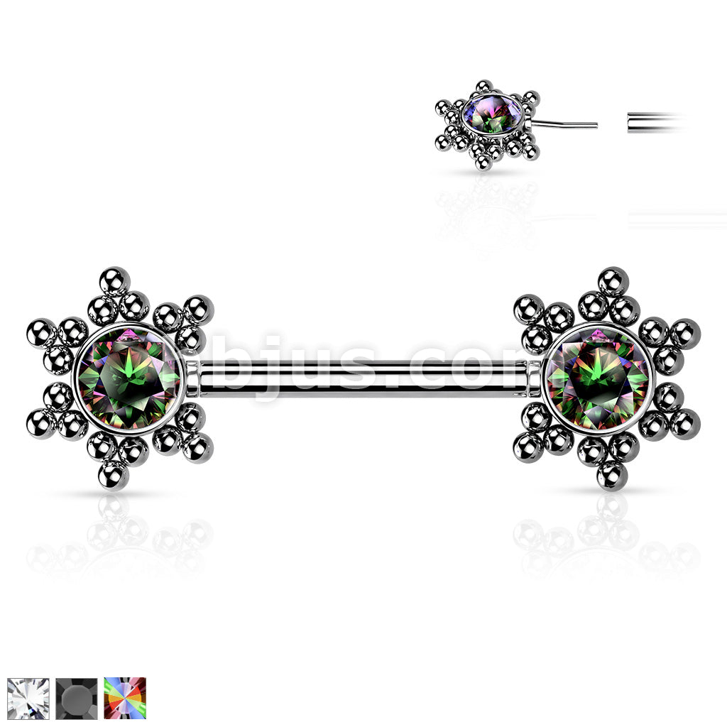 316L Surgical Steel Threadless Push In Nipple Barbell with CZ Center... - Image 2