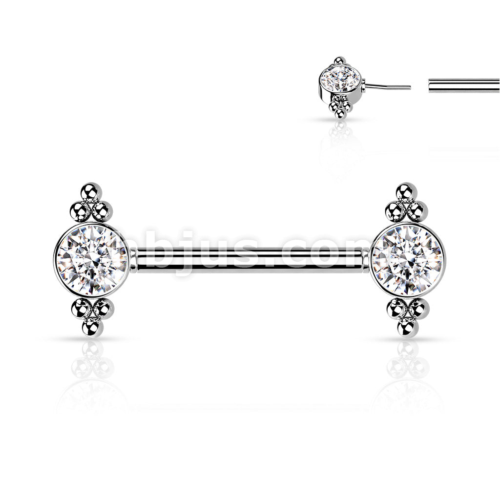 316L Surgical Steel Threadless Push In Nipple Barbell with CZ and Ball... - Image 3