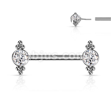 316L Surgical Steel Threadless Push In Nipple Barbell with CZ and Ball... - Image 3