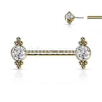 316L Surgical Steel Threadless Push In Nipple Barbell with CZ and Ball... - Image 4