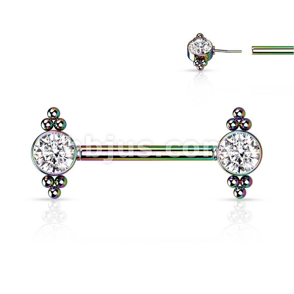 316L Surgical Steel Threadless Push In Nipple Barbell with CZ and Ball... - Image 5