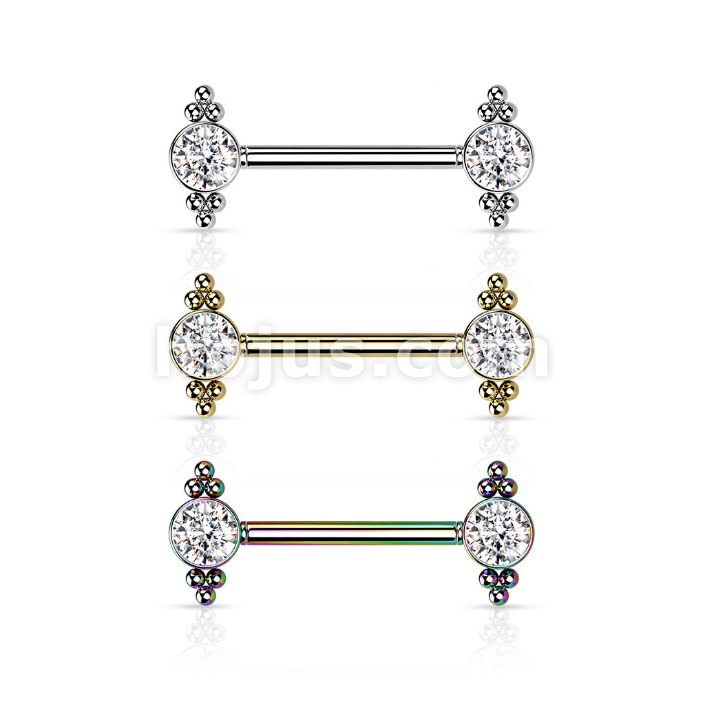 316L Surgical Steel Threadless Push In Nipple Barbell with CZ and Ball... - Image 7