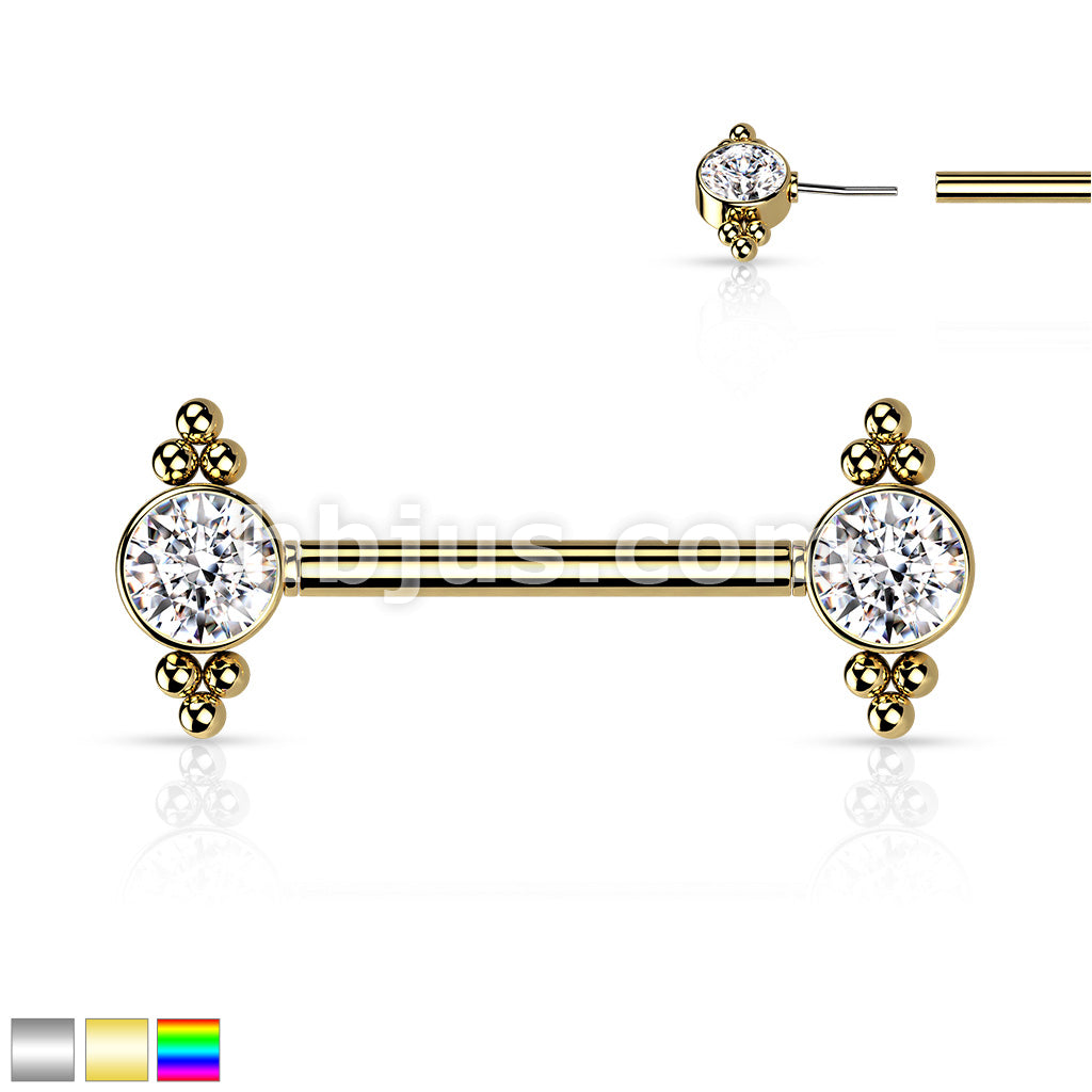 316L Surgical Steel Threadless Push In Nipple Barbell with CZ and Ball... - Image 2