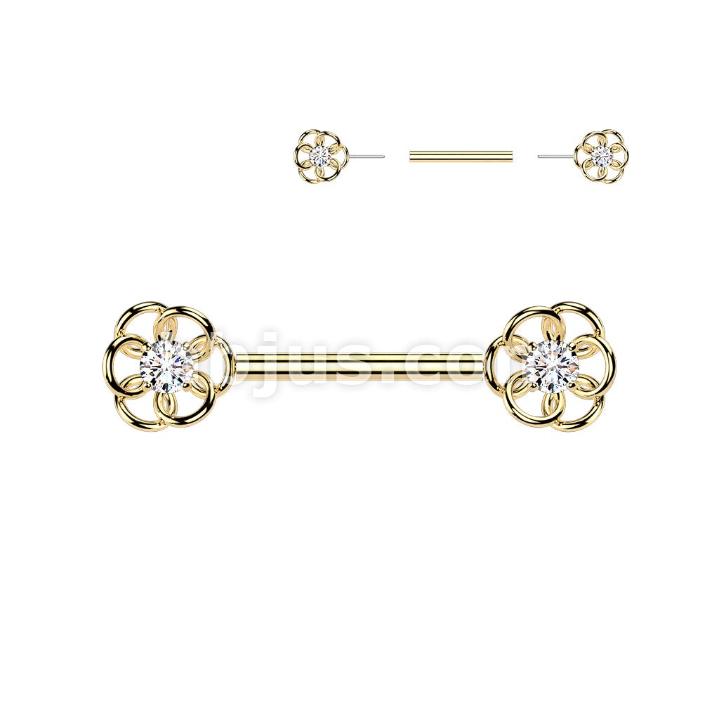 316L Surgical Steel 316L Threadless Push In CZ Center Flower Nipple Barbell - Image 3