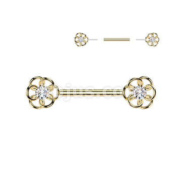 316L Surgical Steel 316L Threadless Push In CZ Center Flower Nipple Barbell - Image 3