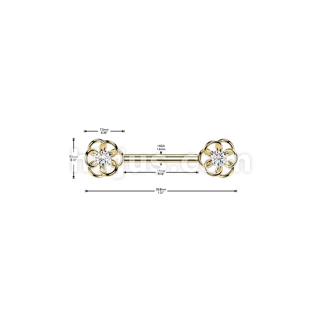 316L Surgical Steel 316L Threadless Push In CZ Center Flower Nipple Barbell - Image 4