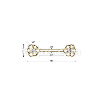 316L Surgical Steel 316L Threadless Push In CZ Center Flower Nipple Barbell - Image 4