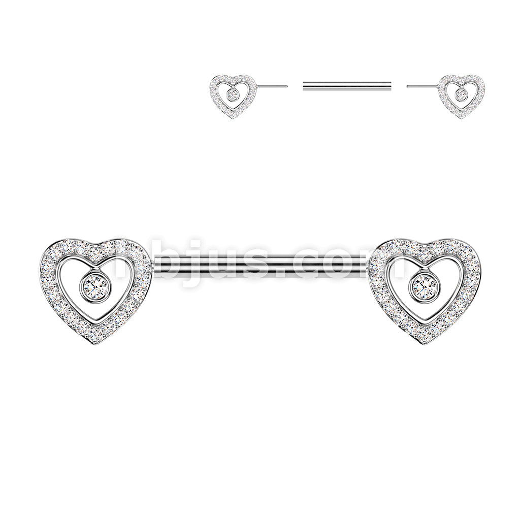 316L Surgical Steel 316L Threadless Push In Pave CZ Heart Nipple... - Image 2