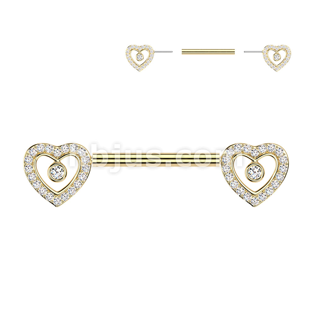 316L Surgical Steel 316L Threadless Push In Pave CZ Heart Nipple... - Image 3
