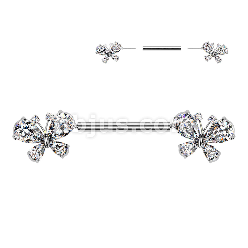316L Surgical Steel 316L Threadless Push In Pave CZ Butterfly Nipple... - Image 2