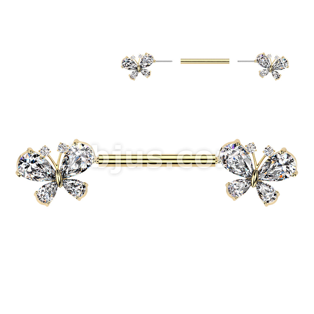 316L Surgical Steel 316L Threadless Push In Pave CZ Butterfly Nipple... - Image 3