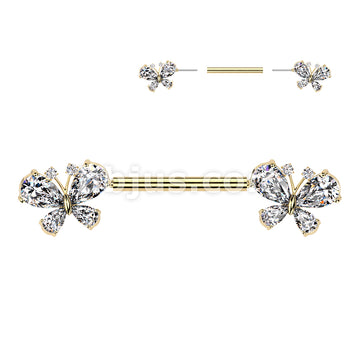 316L Surgical Steel 316L Threadless Push In Pave CZ Butterfly Nipple... - Image 3