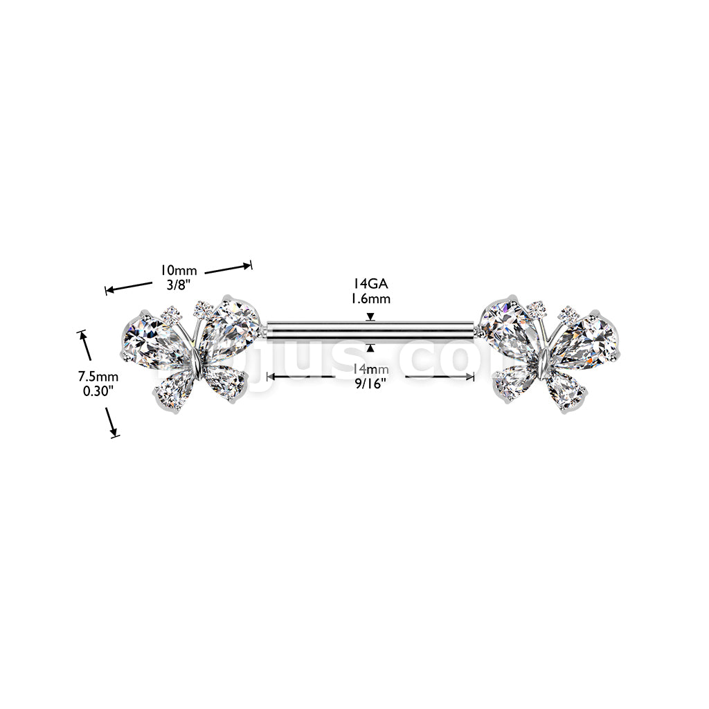 316L Surgical Steel 316L Threadless Push In Pave CZ Butterfly Nipple... - Image 4