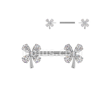 316L Surgical Steel 316L Threadless Push In CZ 4 Leaf Clover Nipple Barbell - Image 2