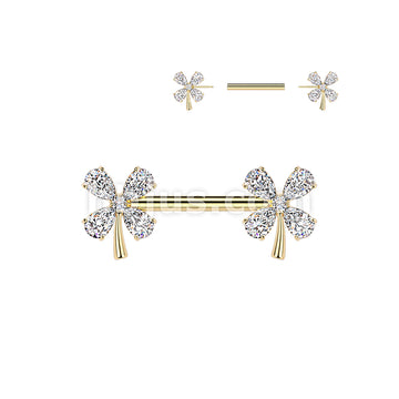 316L Surgical Steel 316L Threadless Push In CZ 4 Leaf Clover Nipple Barbell - Image 3