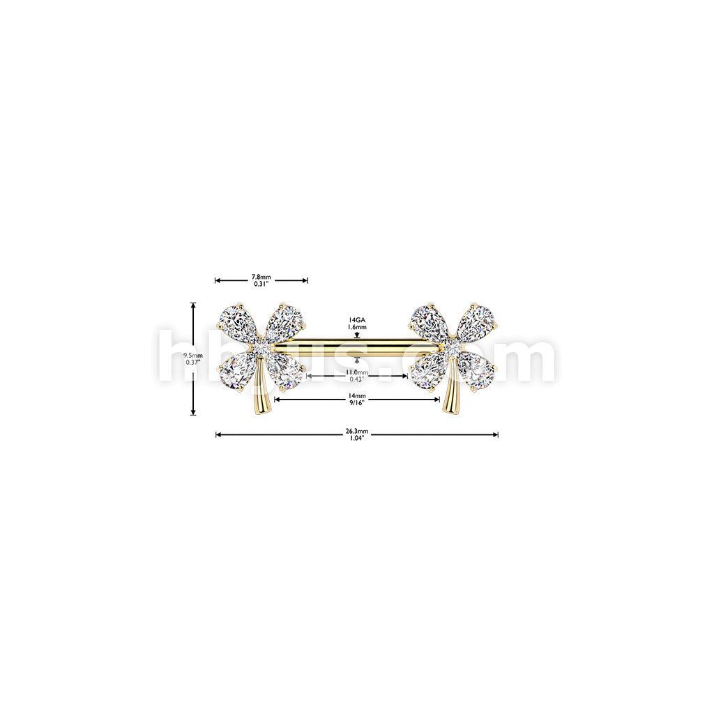 316L Surgical Steel 316L Threadless Push In CZ 4 Leaf Clover Nipple Barbell - Image 4