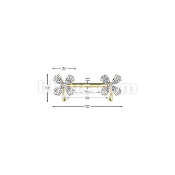 316L Surgical Steel 316L Threadless Push In CZ 4 Leaf Clover Nipple Barbell - Image 4