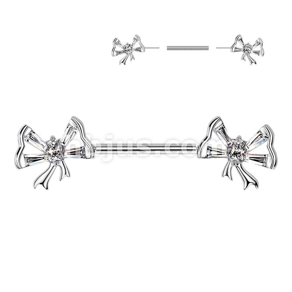 316L Surgical Steel 316L Threadless Push In Baguette CZ Bowtie Nipple... - Image 2