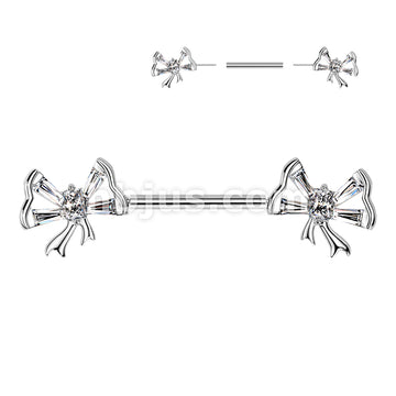 316L Surgical Steel 316L Threadless Push In Baguette CZ Bowtie Nipple... - Image 2