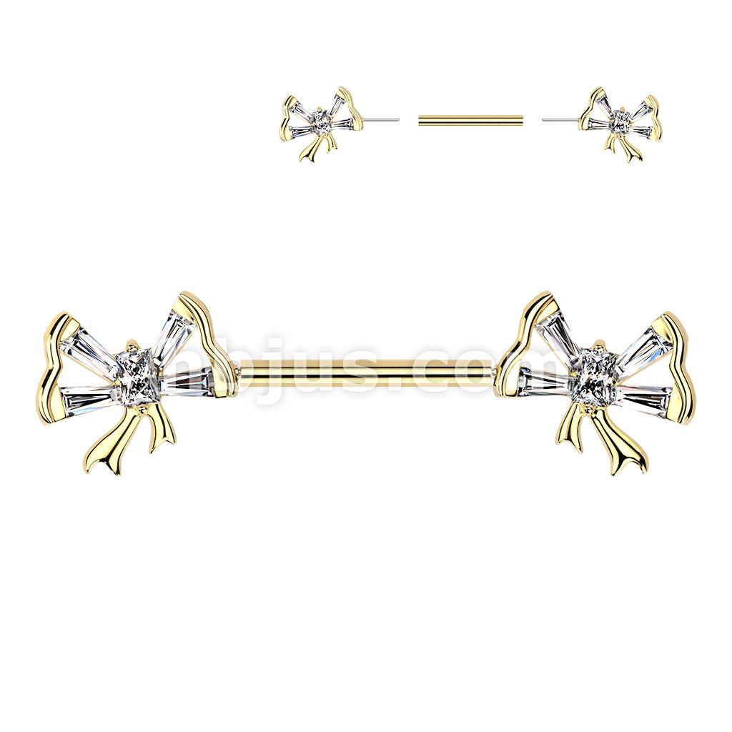 316L Surgical Steel 316L Threadless Push In Baguette CZ Bowtie Nipple... - Image 3