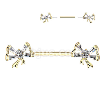 316L Surgical Steel 316L Threadless Push In Baguette CZ Bowtie Nipple... - Image 3