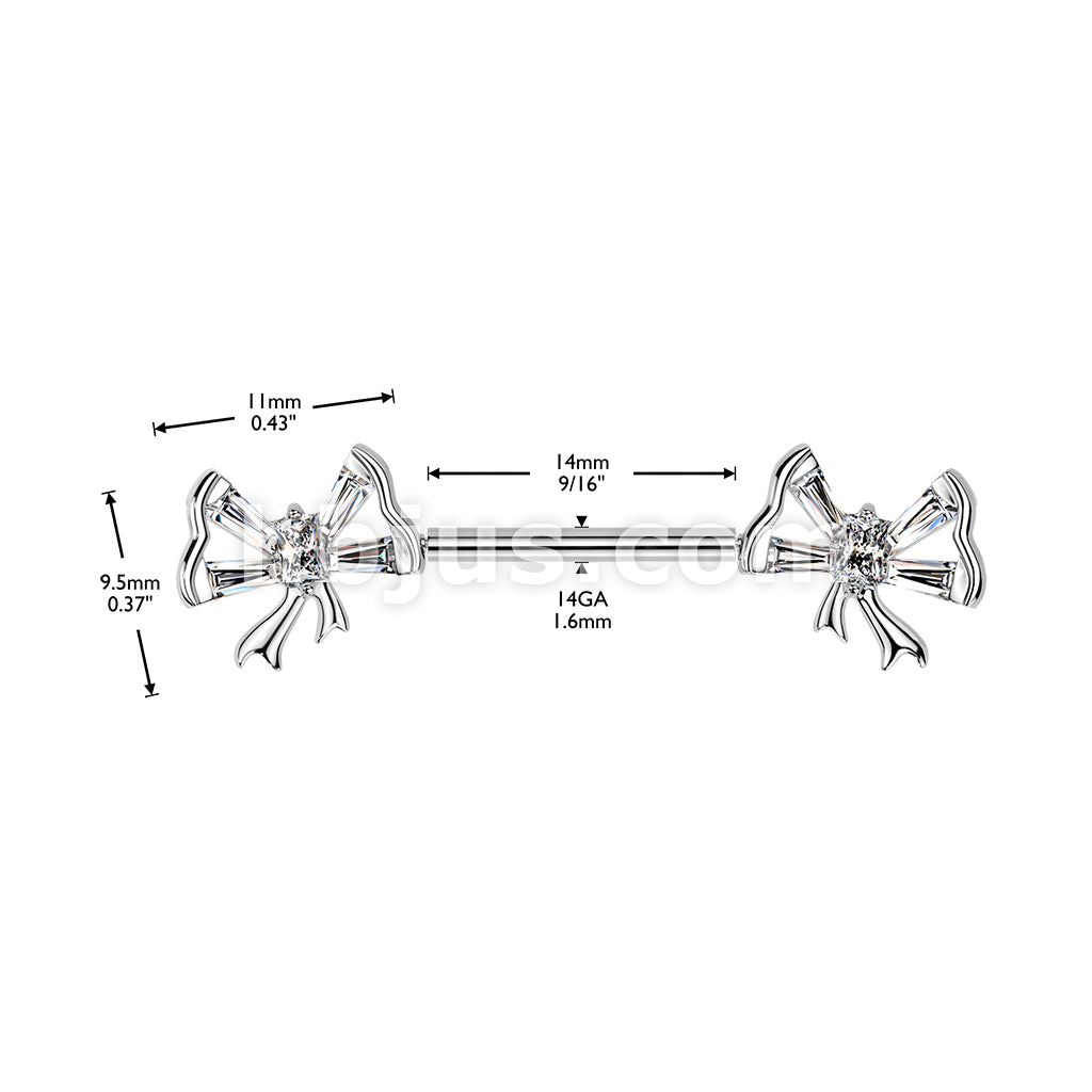 316L Surgical Steel 316L Threadless Push In Baguette CZ Bowtie Nipple... - Image 4