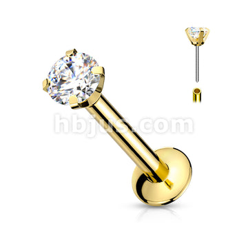CZ Prong Set Threadless Top PVD Over 316L Surgical Steel Push in... - Image 3