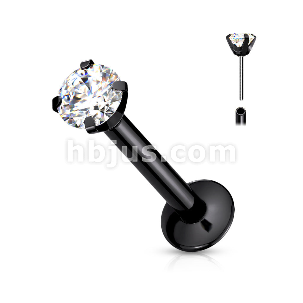 CZ Prong Set Threadless Top PVD Over 316L Surgical Steel Push in... - Image 4
