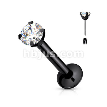 CZ Prong Set Threadless Top PVD Over 316L Surgical Steel Push in... - Image 4