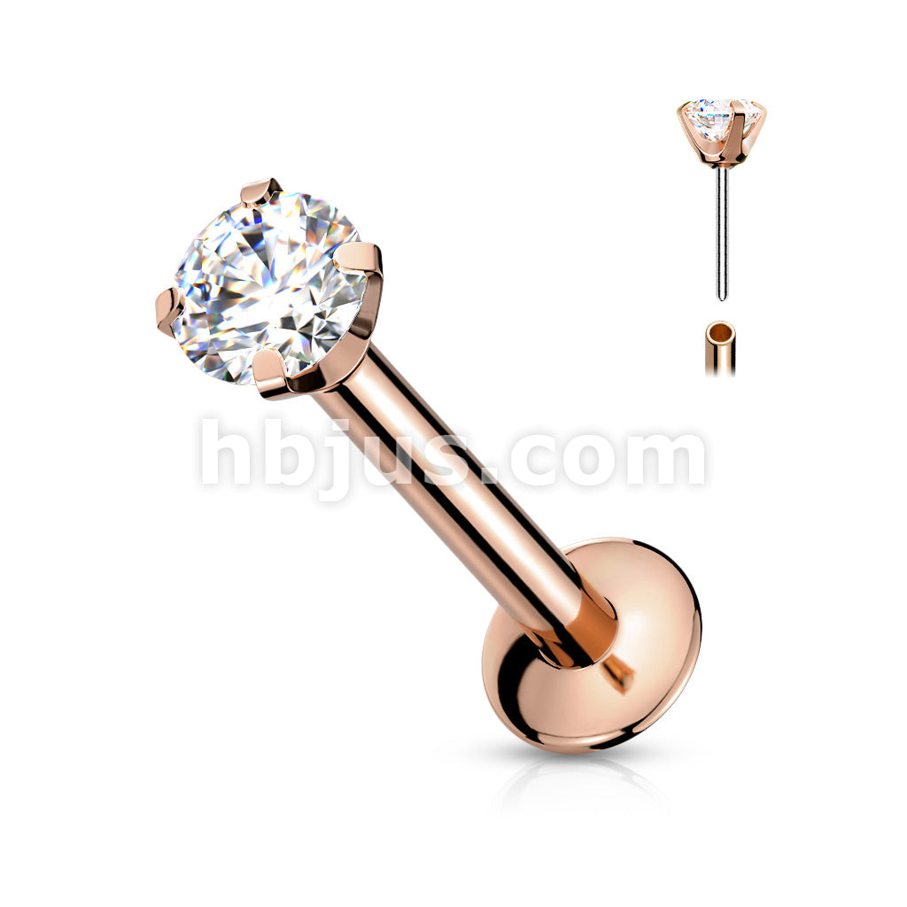CZ Prong Set Threadless Top PVD Over 316L Surgical Steel Push in... - Image 5
