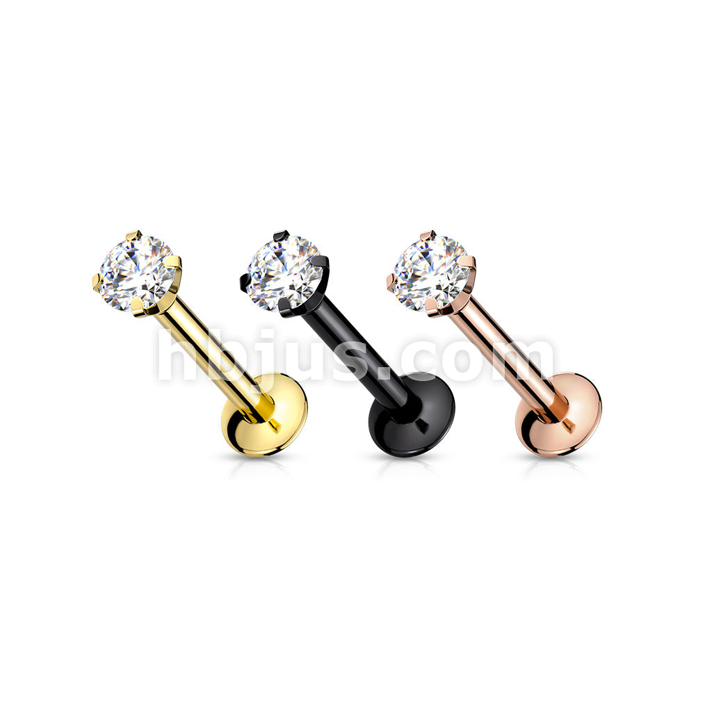 CZ Prong Set Threadless Top PVD Over 316L Surgical Steel Push in... - Image 6
