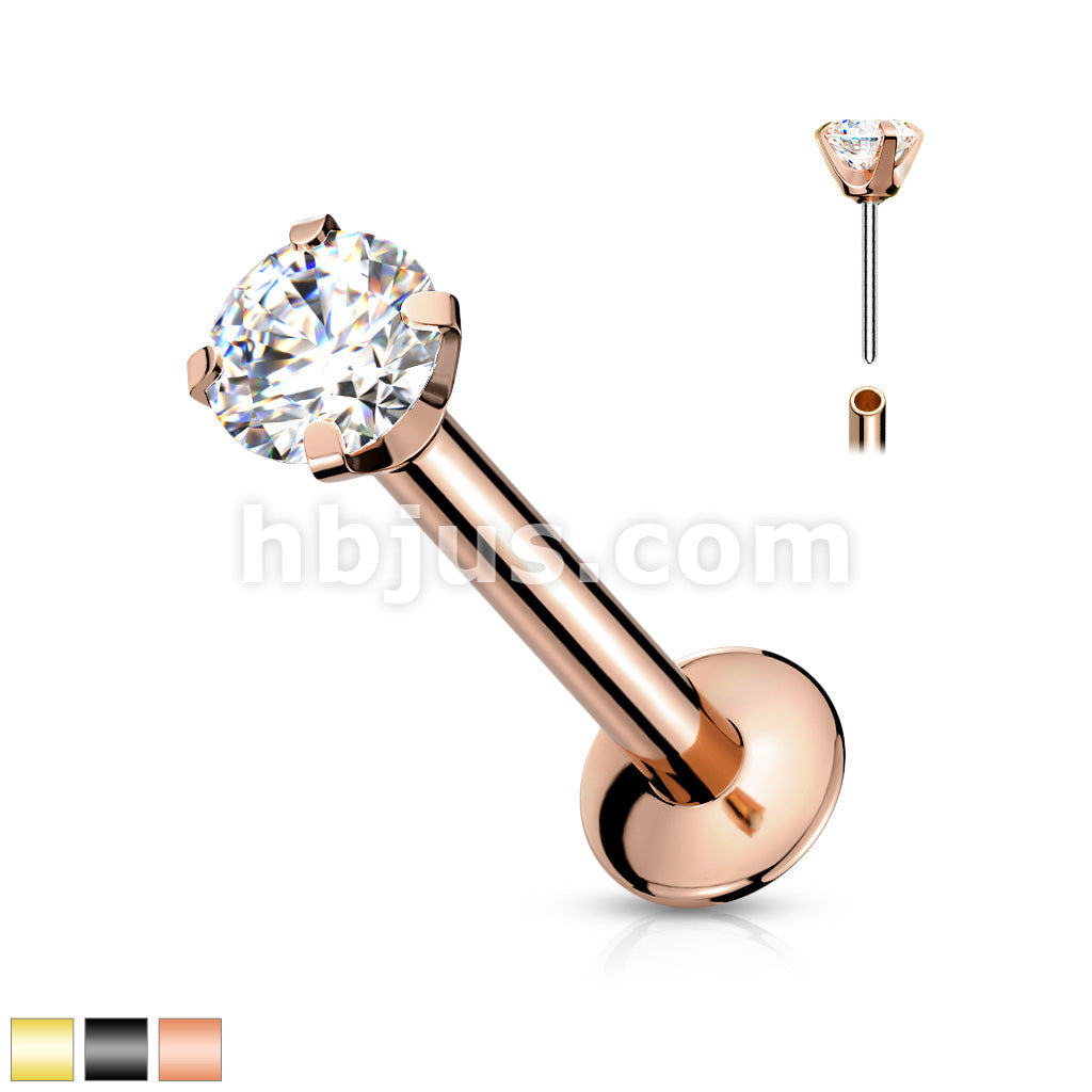 CZ Prong Set Threadless Top PVD Over 316L Surgical Steel Push in... - Image 2