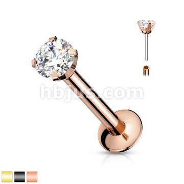 CZ Prong Set Threadless Top PVD Over 316L Surgical Steel Push in... - Image 2