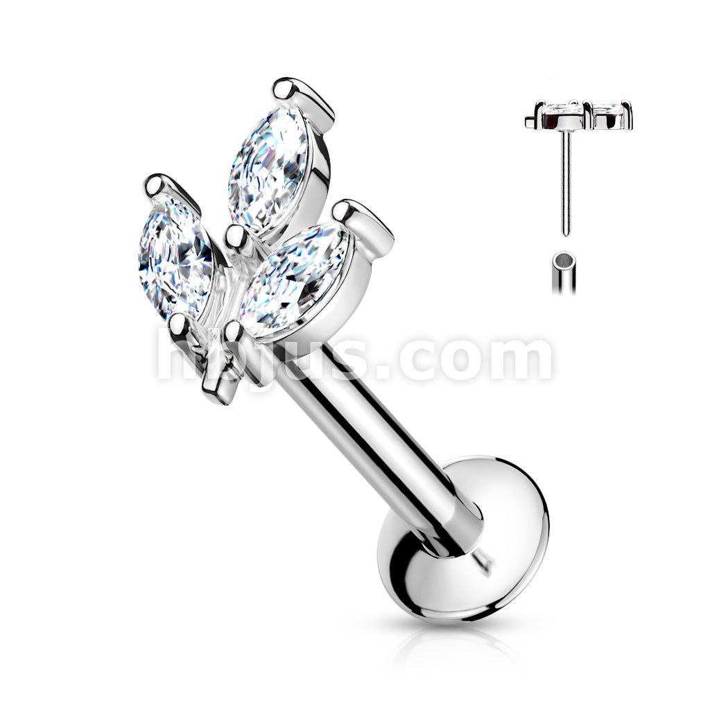316L Surgical Steel 3 Marquise CZ Prong Set Threadless Top 316L... - Image 3