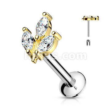 316L Surgical Steel 3 Marquise CZ Prong Set Threadless Top 316L... - Image 4