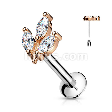 316L Surgical Steel 3 Marquise CZ Prong Set Threadless Top 316L... - Image 5