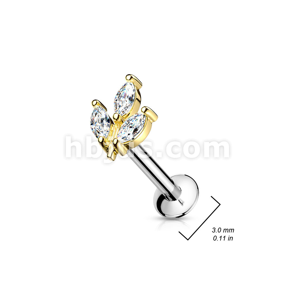 316L Surgical Steel 3 Marquise CZ Prong Set Threadless Top 316L... - Image 8
