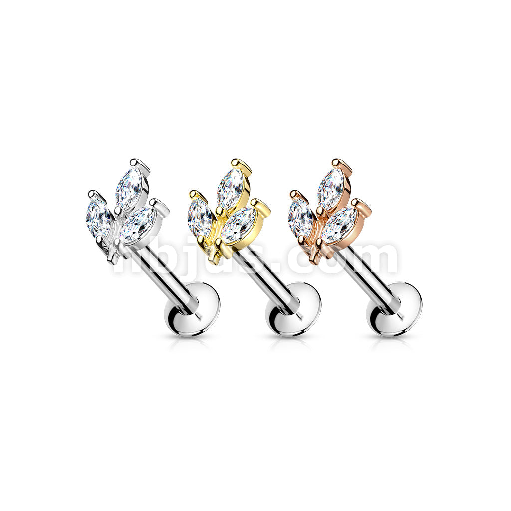 316L Surgical Steel 3 Marquise CZ Prong Set Threadless Top 316L... - Image 6