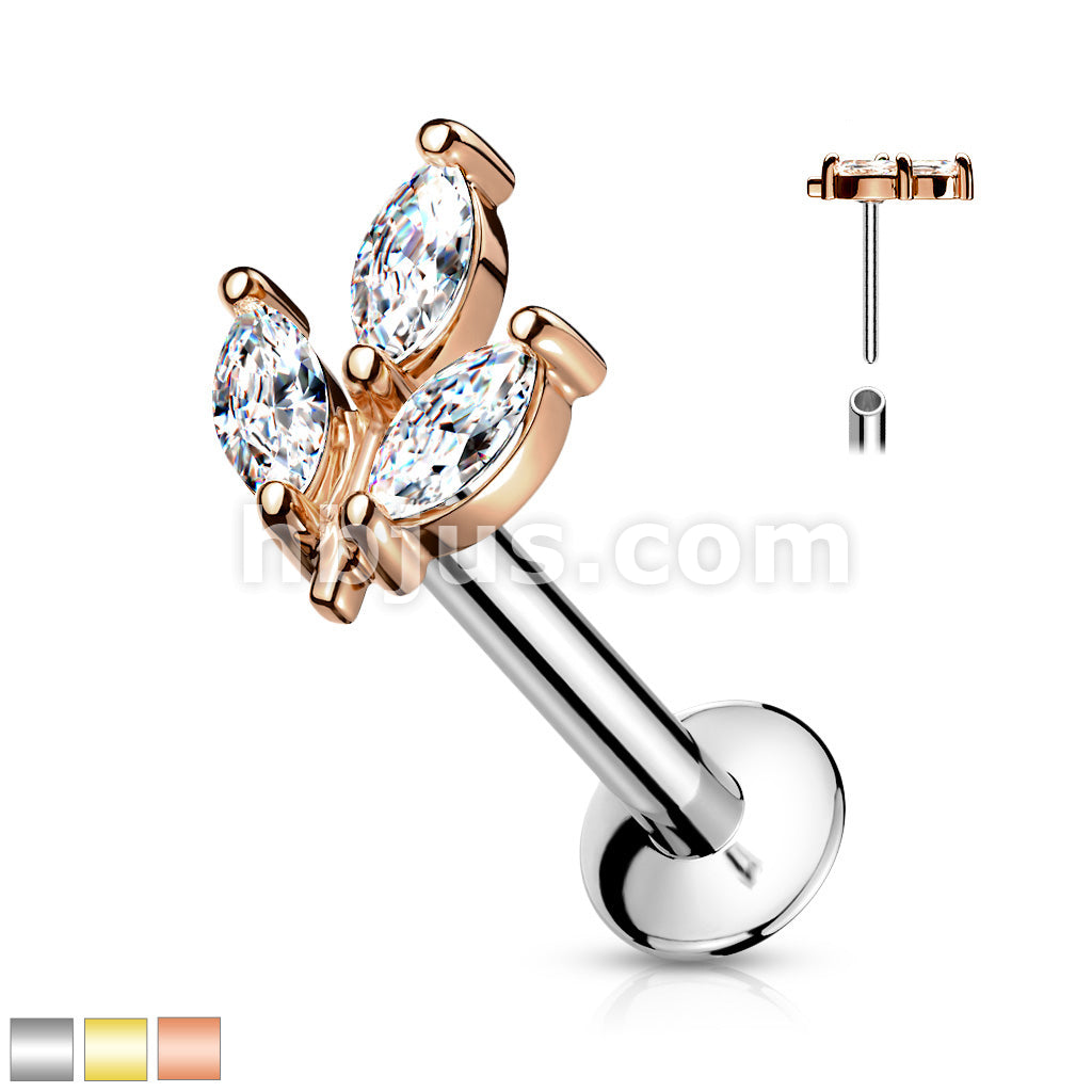 316L Surgical Steel 3 Marquise CZ Prong Set Threadless Top 316L... - Image 2