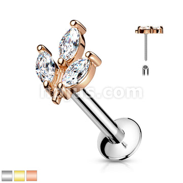 316L Surgical Steel 3 Marquise CZ Prong Set Threadless Top 316L... - Image 2