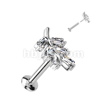 316L Surgical Steel CZ Leaf Threadless Push In Top 316L Surgical Steel... - Image 2
