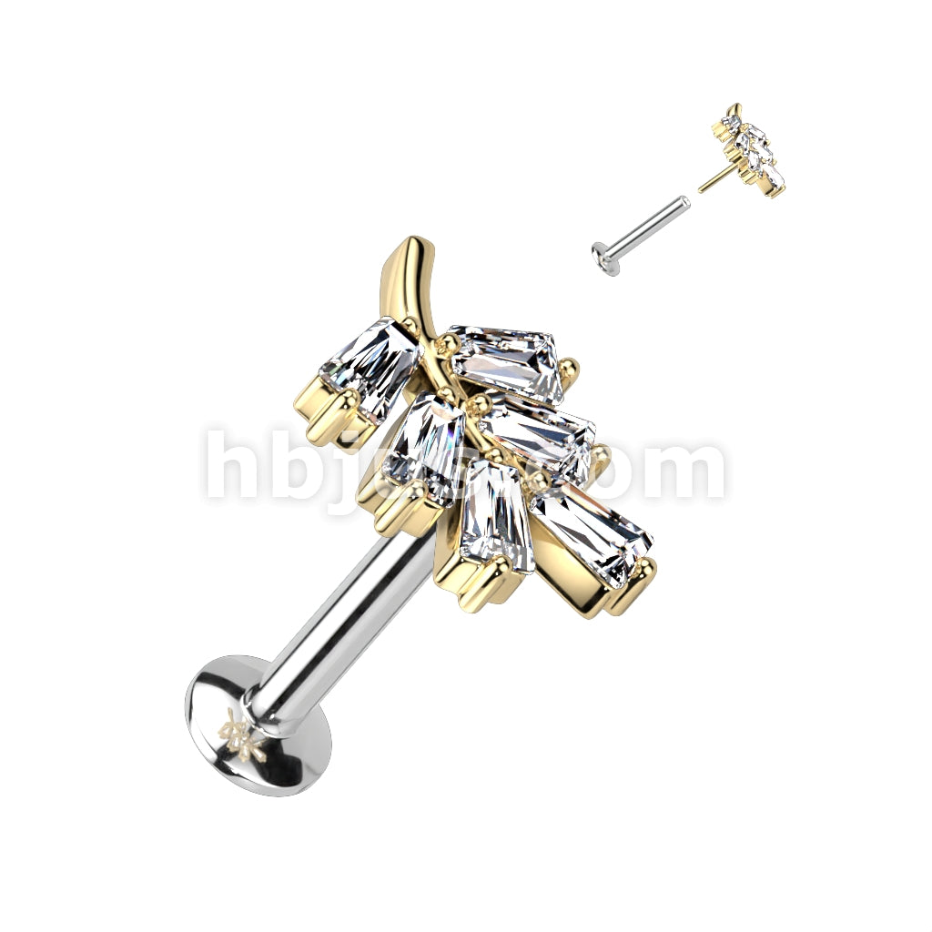 316L Surgical Steel CZ Leaf Threadless Push In Top 316L Surgical Steel... - Image 3