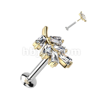 316L Surgical Steel CZ Leaf Threadless Push In Top 316L Surgical Steel... - Image 3