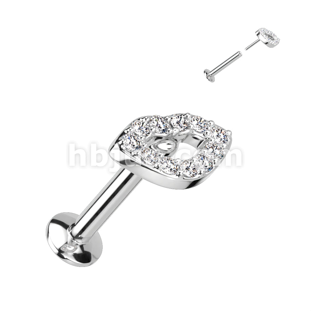 316L Surgical Steel CZ Pave Lip Threadless Push In Top 316L Surgical... - Image 2