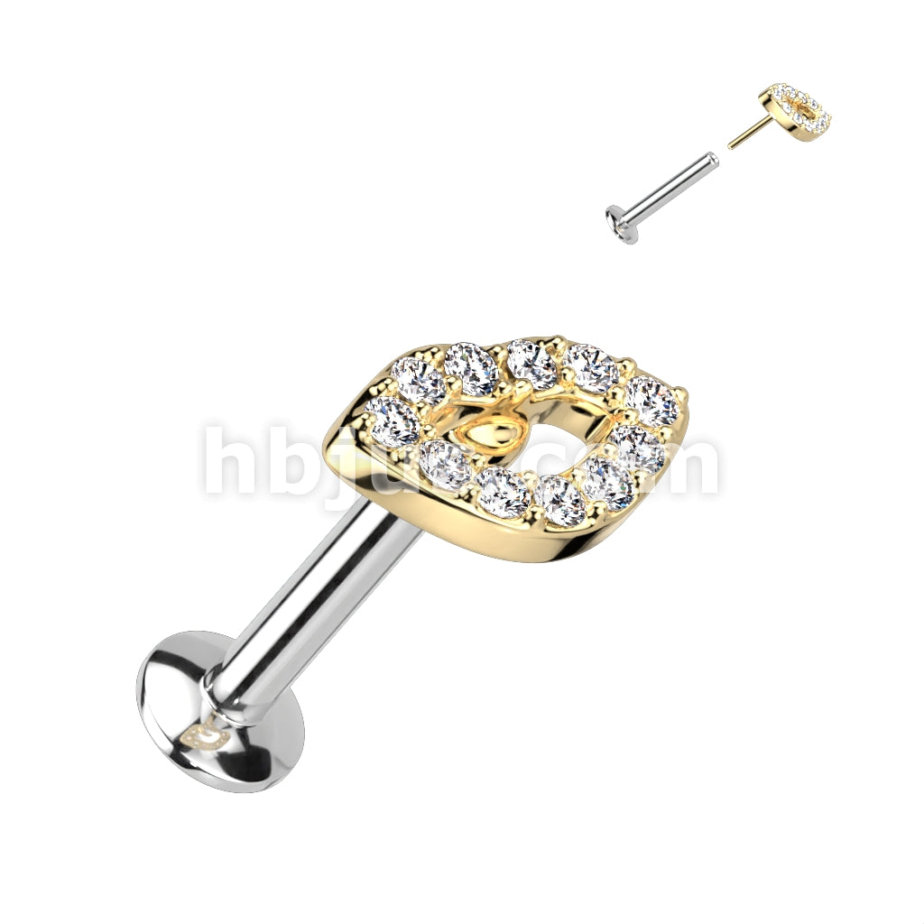 316L Surgical Steel CZ Pave Lip Threadless Push In Top 316L Surgical... - Image 3