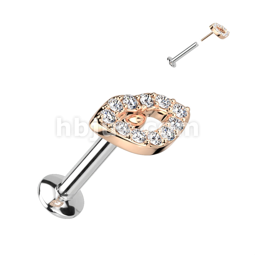 316L Surgical Steel CZ Pave Lip Threadless Push In Top 316L Surgical... - Image 4