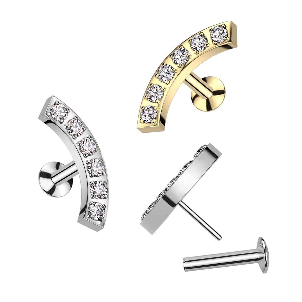 5 CNC Set CZ Curved Threadless Push In Top All 316L Surgical Steel...