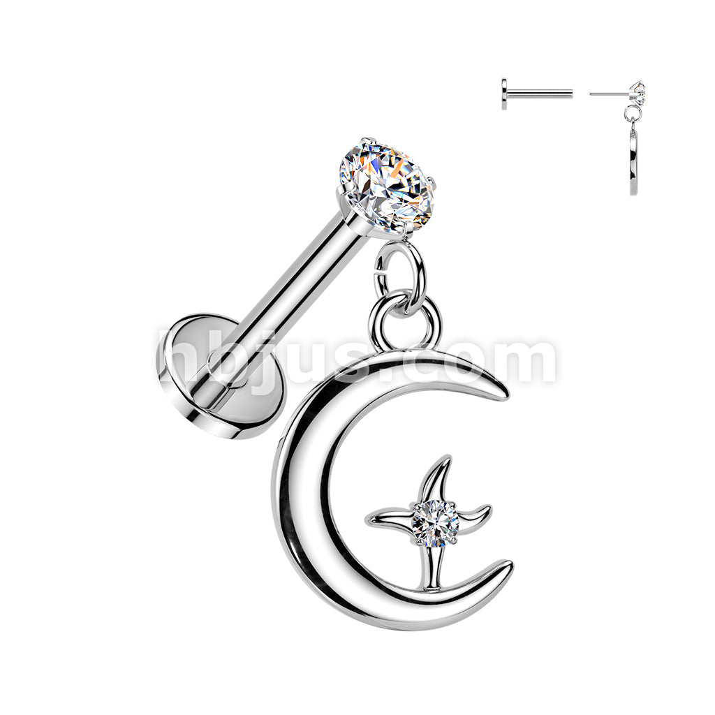 316L Surgical Steel 316L Threadless Push In Prong Set CZ Flat Back... - Image 2