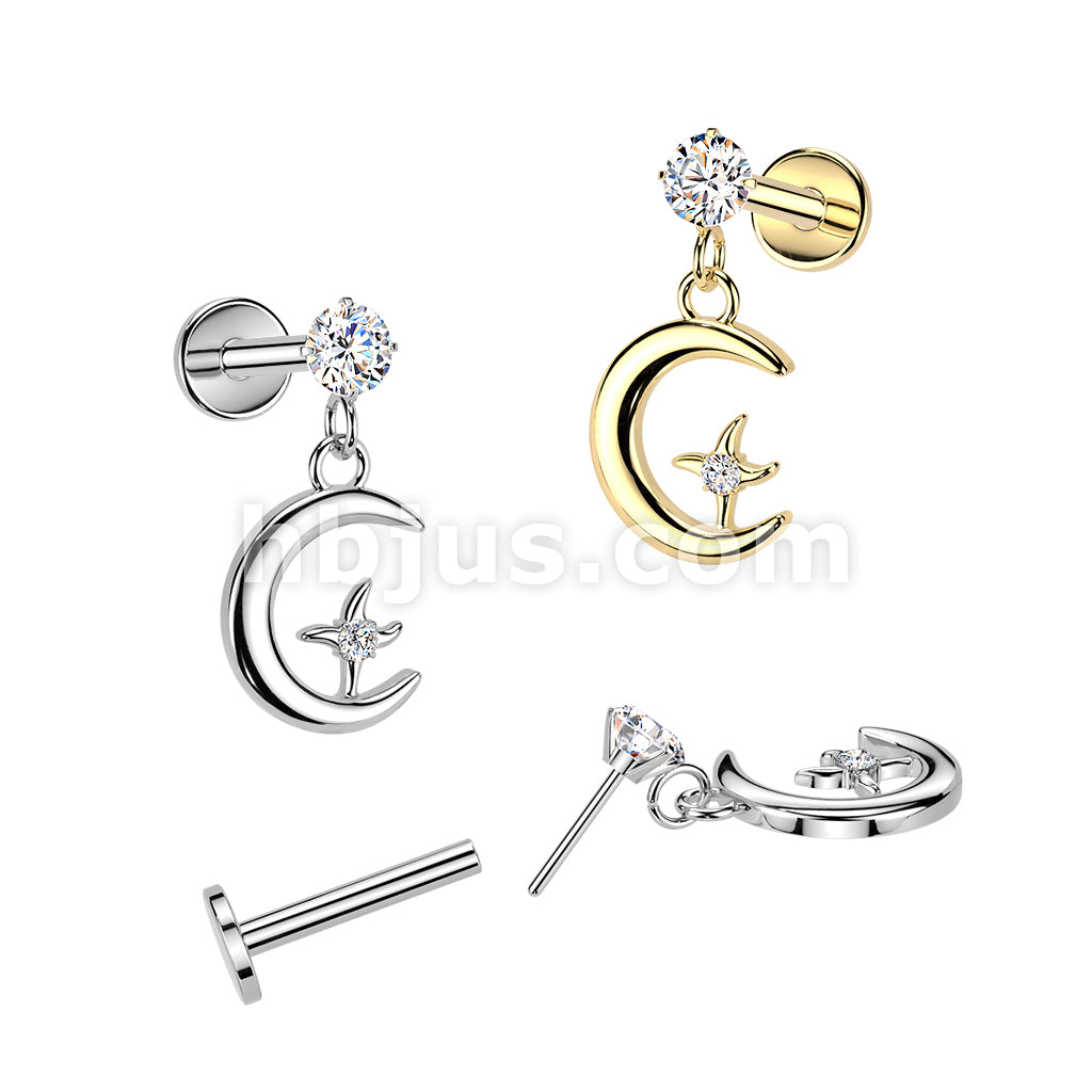 316L Surgical Steel 316L Threadless Push In Prong Set CZ Flat Back...