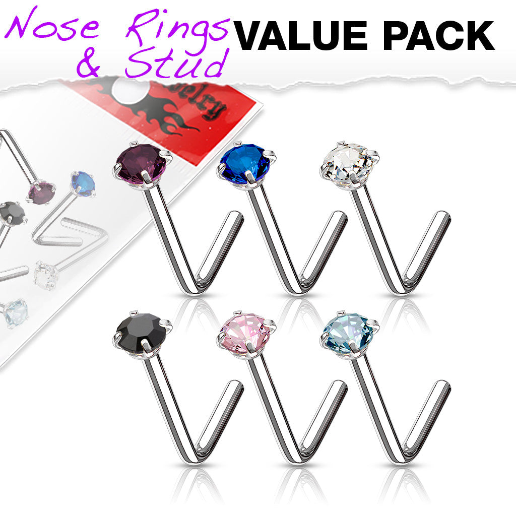 Press Fit Gem 316L Surgical Steel L Bend Nose Ring